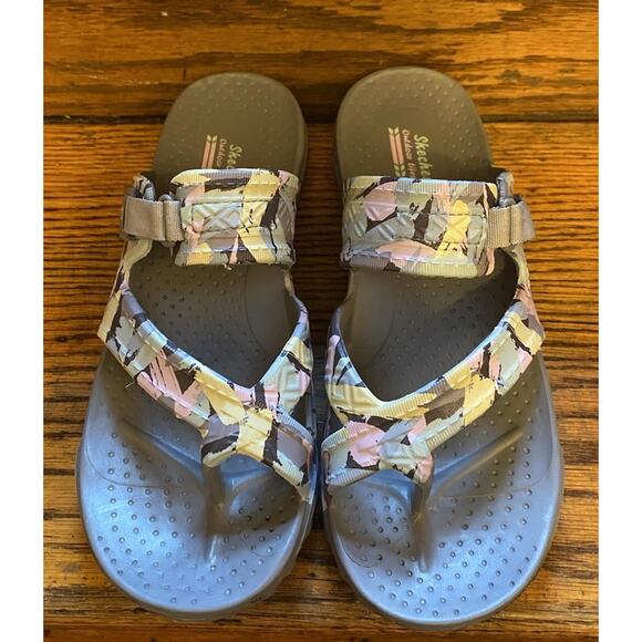 Skechers Foamies Reggae Artsy Sandals Abstract Print Womens 10 Slip Ons Gray - Picture 2 of 8